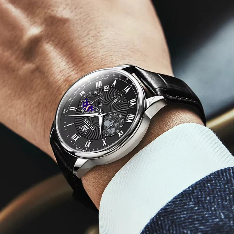 Elegante Herrenarmbanduhr – Edelstahl & schwarzes Zifferblatt